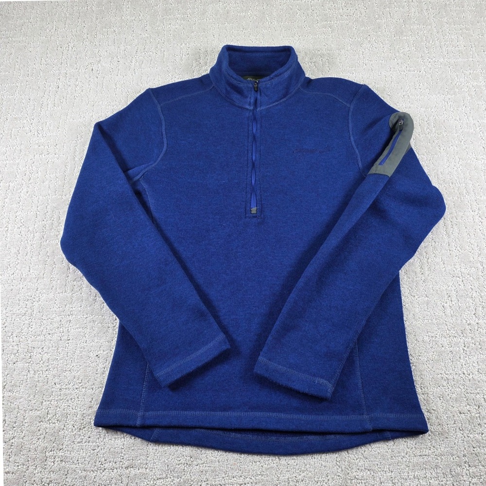 Eddie Bauer Mens Medium Royal Blue Quarter Zip Fleece Pullover Sweater Jacket